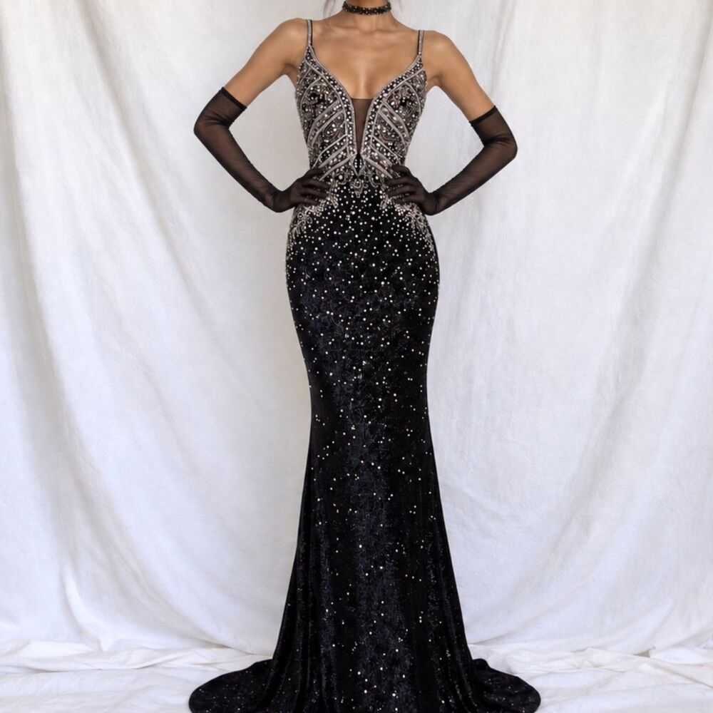 Vintage Y2K Purple Beaded Sequin Bodycon Maxi Prom Formal Cocktail Dress Size S
